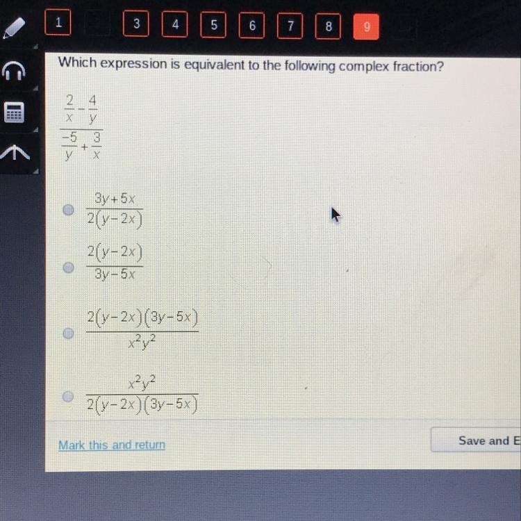 Which expression is equivalent to the following complex fraction?-example-1