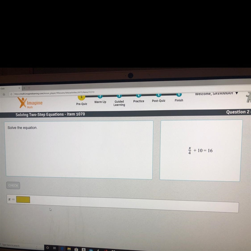 Solve the equation. X/4 + 10 = 16-example-1