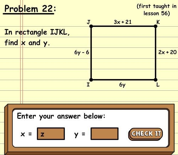 In Rectangle IJKL find x and y-example-1