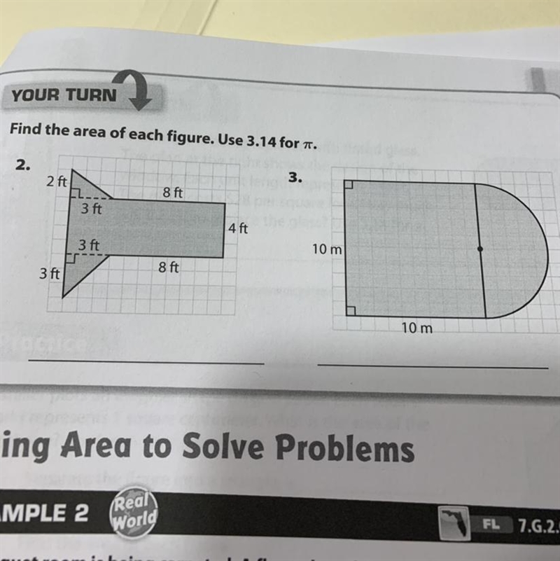 Find the area of each figure. use 3.14 for pi-example-1