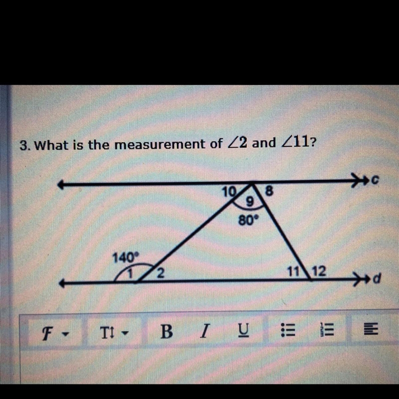 What is measurement of angle 2 and 11-example-1