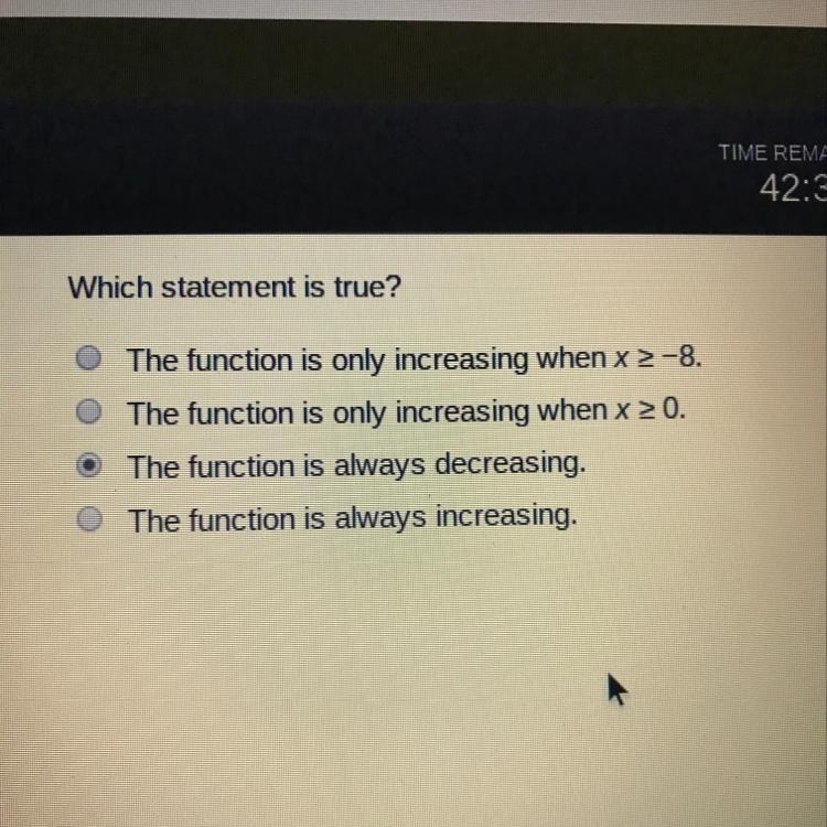 The graph of f(x) = 3x + 8 is shown. which statement is true?-example-1