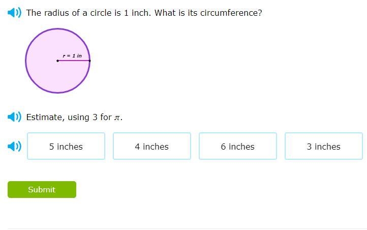 The radius of a circle is 1 inch. What is its circumference? sorry-example-1