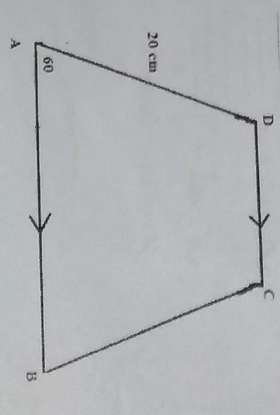 in trapezium abcd, as shown in the figure, ab is parallel to dc, ad=dc=bc=20cm and-example-1