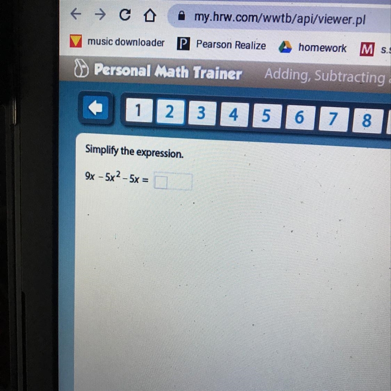 Simplify the expression. 9x - 5x^2 - 5x =-example-1