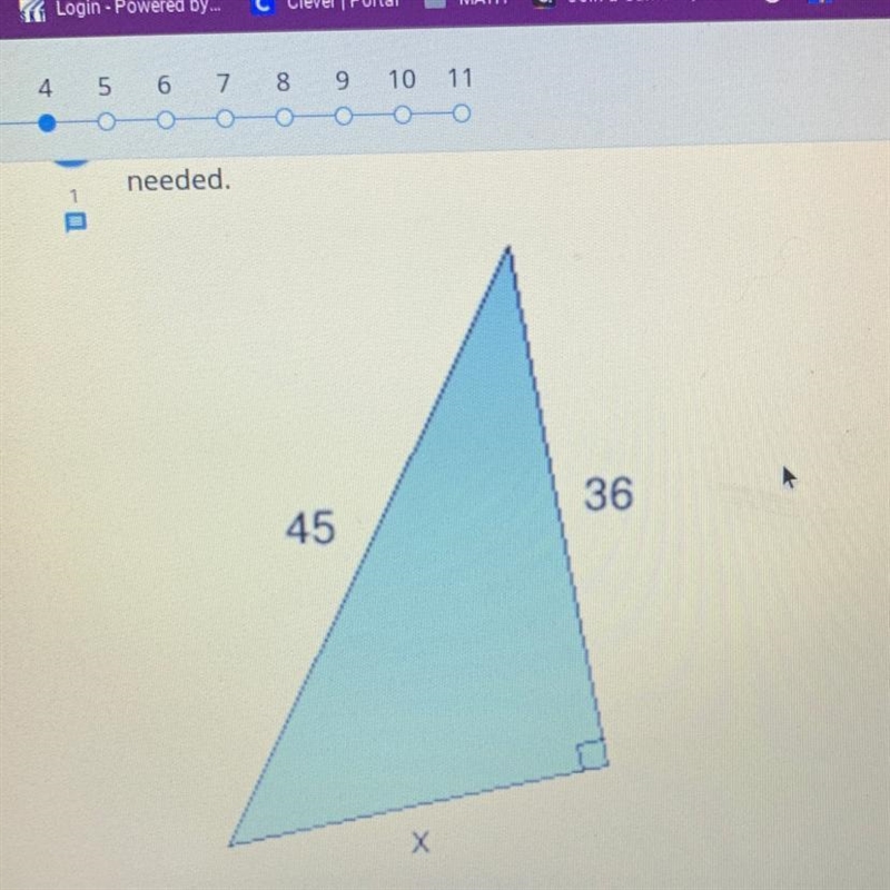 Find the missing side using the Pythagorean Theorum. Round your answer to the nearest-example-1