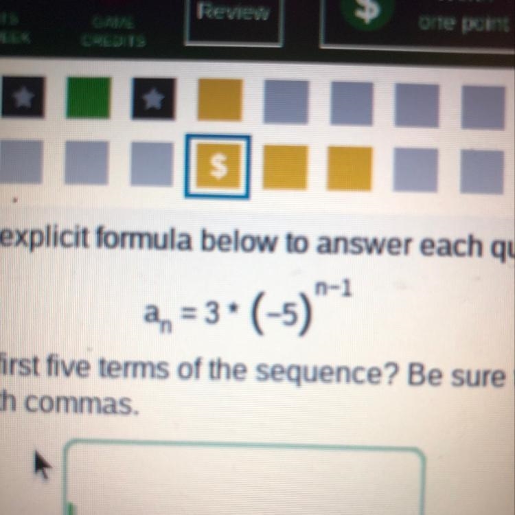 Find the first five terms of the sequence.-example-1