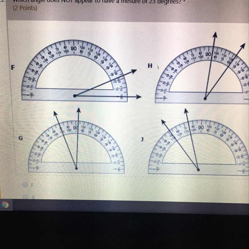 Which angle does not appear to have a measure of 23 degrees?-example-1