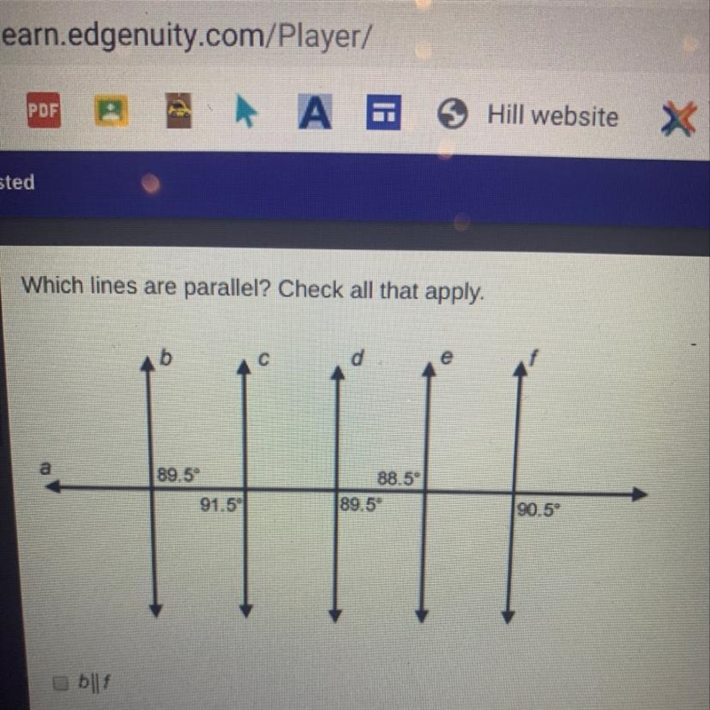 Which lines are parallel? Check all that apply. 89 88.5° 89.5 91.59-example-1