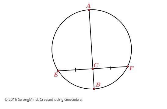 Study the following diagram of circle C, where AB¯¯¯¯¯¯¯¯ is a diameter that bisects-example-1