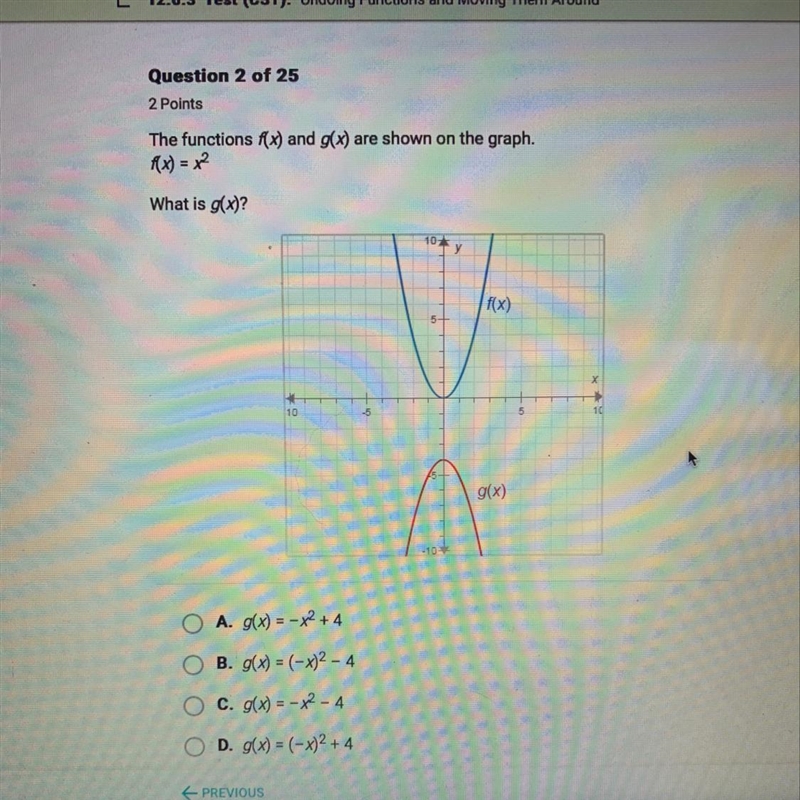 The functions f(x) and g(x) are shown on the graph. Rx) = x² What is g(x)?-example-1