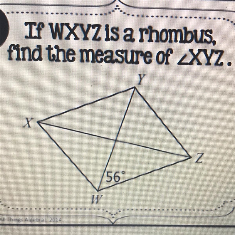 Find measure of XYZ. W=56.-example-1