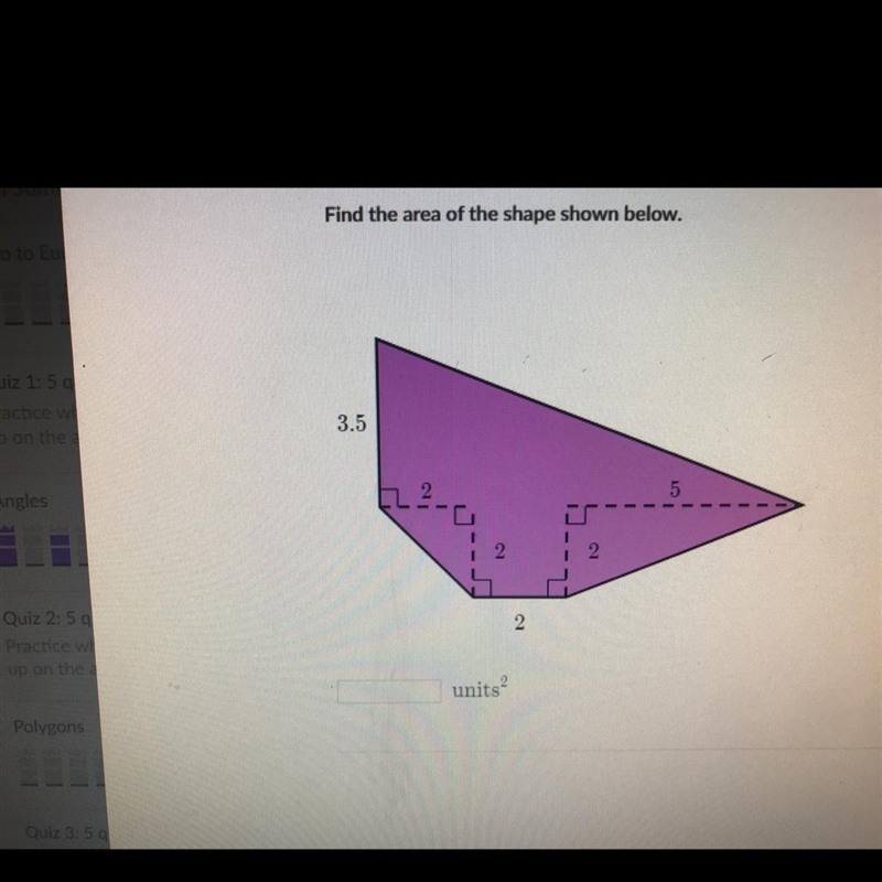 Find the area of the shape shown below.-example-1