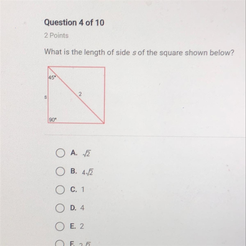 What is the length of side s of the square show below PLEASE HELP ASAP :(-example-1