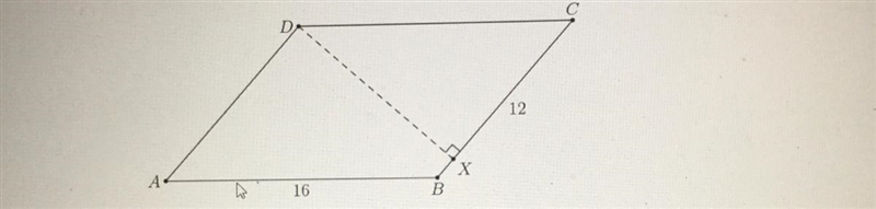 Parallelogram ABCD has area 144, with AB = 16 and BC = 12. Find the length of segment-example-1