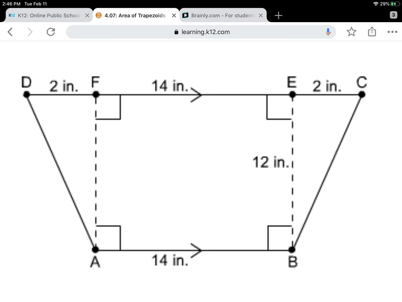 What is the area of this trapezoid? 44 in² 64 in² 168 in² 192 in² THIS IS A K12 8TH-example-1