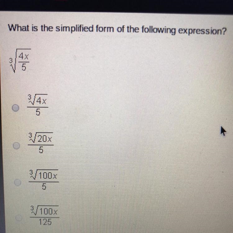 What is the simplified form of the following expression? 4x 5 34x 5 3/20 5 3 /100% 5 3/100 125-example-1