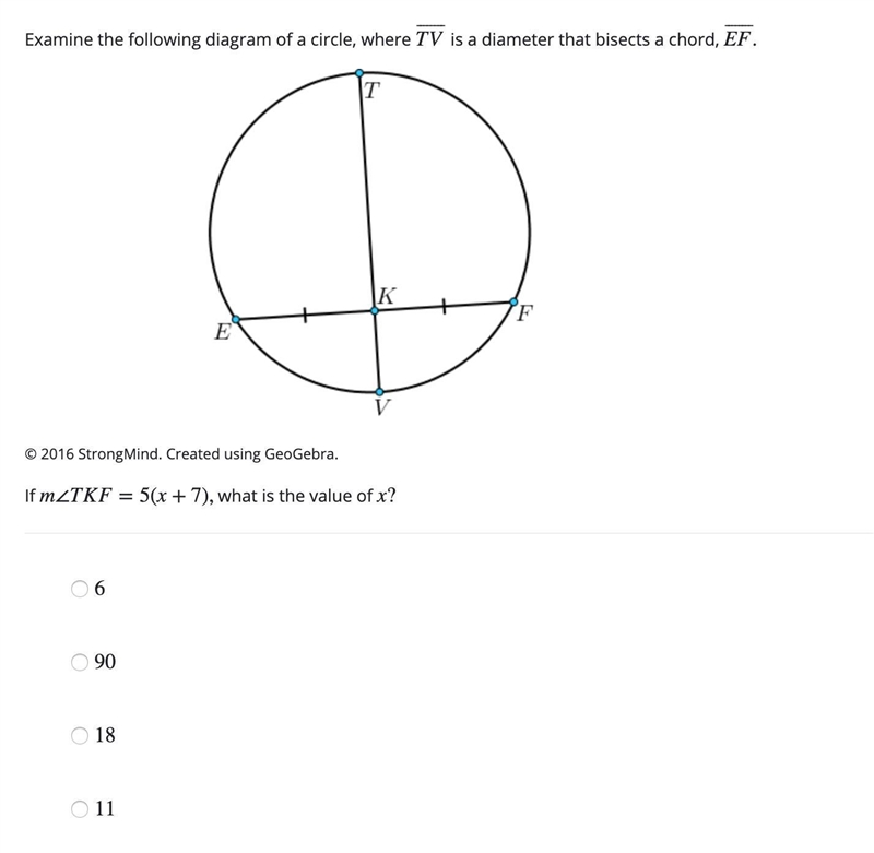 2. Please help. If m∠TKF=5(x+7), what is the value of x?-example-1