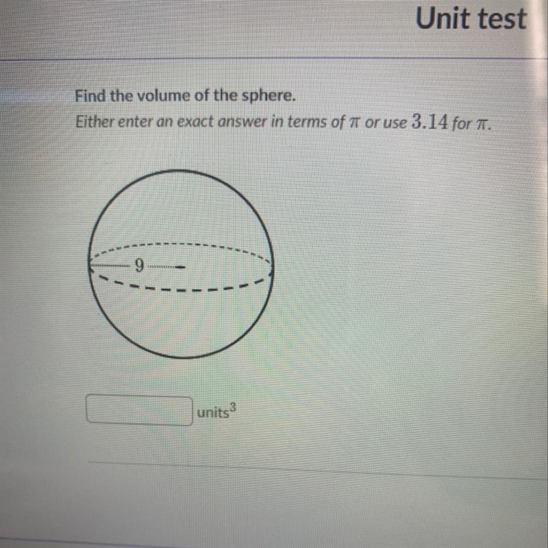 What is the volume of this sphere in terms of pi?-example-1