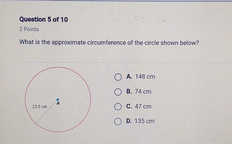 What is the approximate circumference of the circle shown below need help fast​-example-1