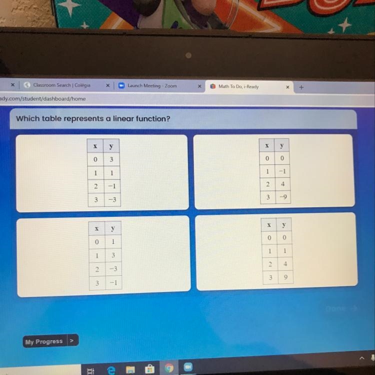 Which table represents a linear function??-example-1