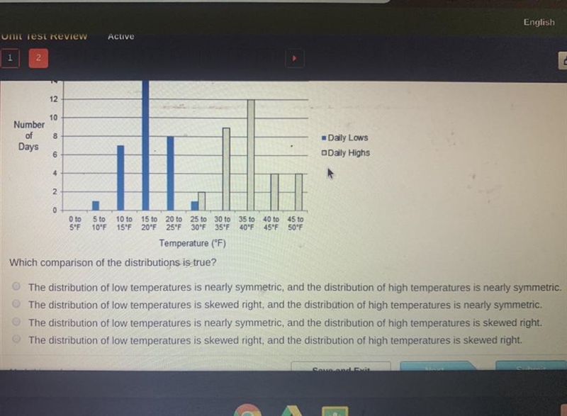 The histogram represents the daily low and high temperatures in a city during March-example-1