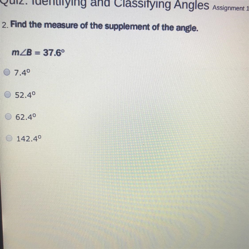 Find the measure of the supplement of the angle. m∠B=37.6⁰-example-1