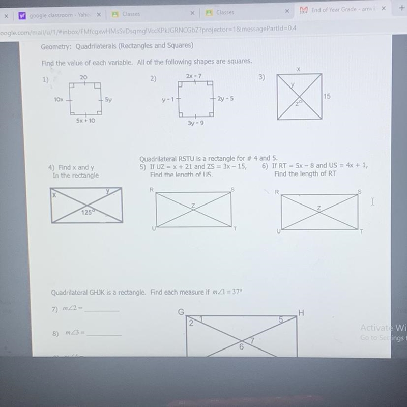 Find the value of each variable. All following shapes are squares.-example-1