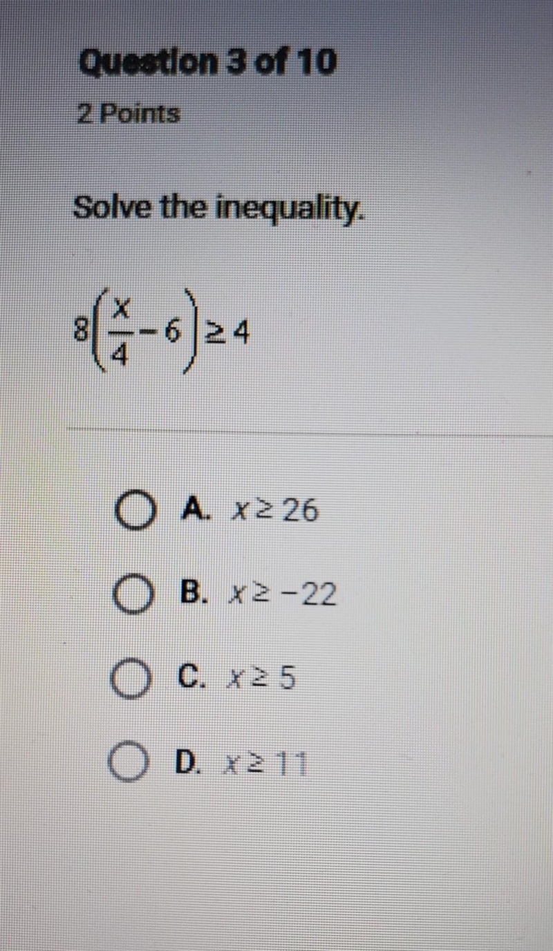 Solve the inequality 8(x/4-6)≥4​-example-1