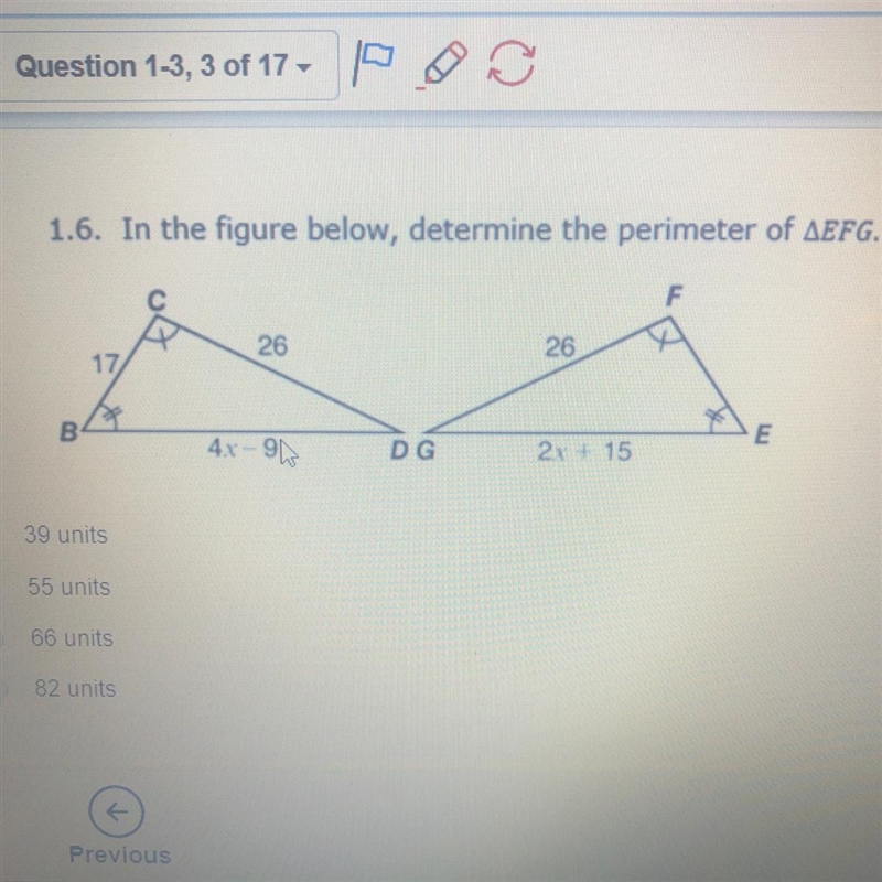 1.6. In the figure below, determine the perimeter of AEFG.-example-1