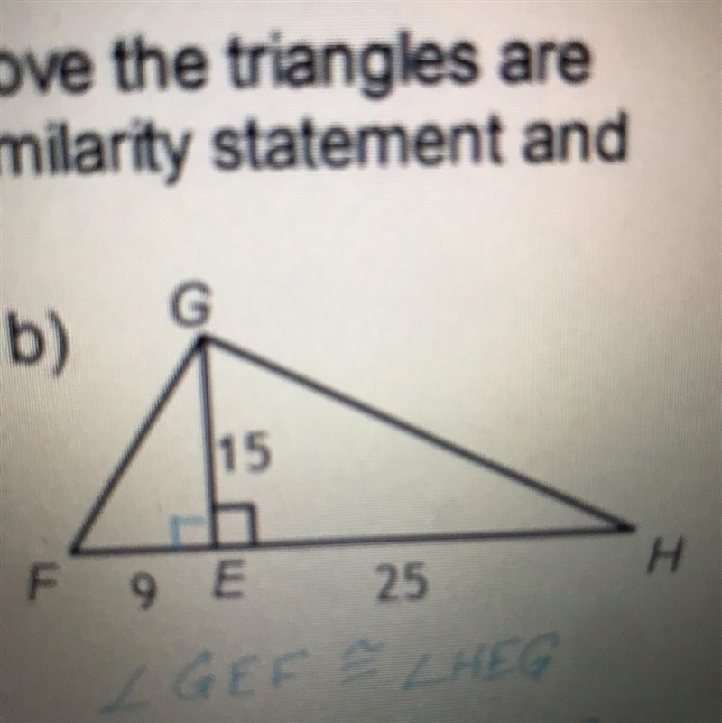 What would be the correct similarity statement for these triangles? A. FGE ~ HGE B-example-1