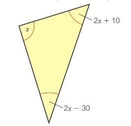 Work out the size of each angle in this triangle. (write answers in ascending order-example-1