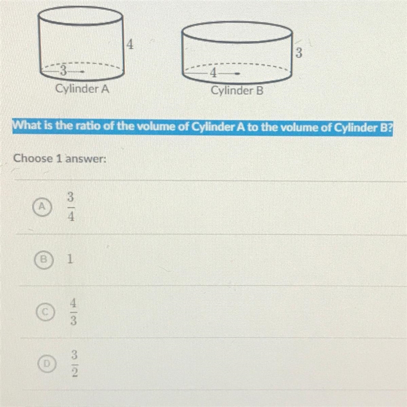 Cylinder A What is the ratio of the volume of Cylinder A to the volume of Cylinder-example-1