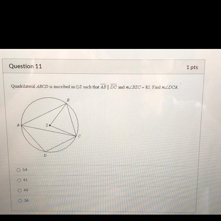 PLEASE HURRY Quadrilateral ABCD is inscribed in OZ such that AB | DC and Find m-example-1