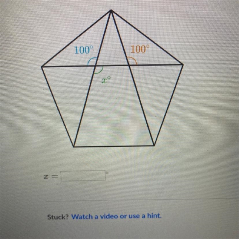 Fine the missing angle.. x=??-example-1