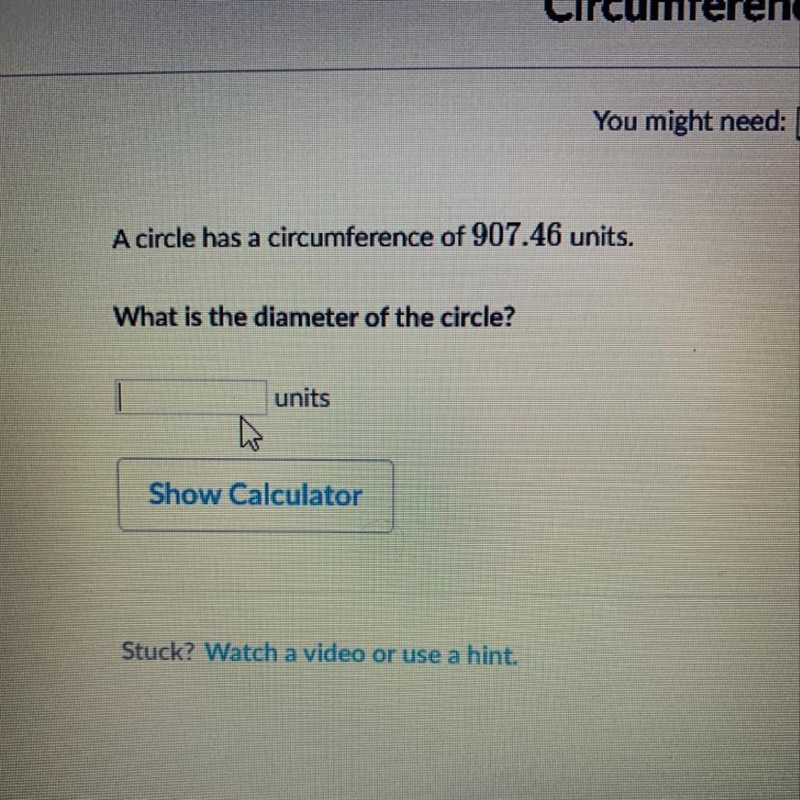 A circle has a circumference of 907.46 what’s its diameter-example-1