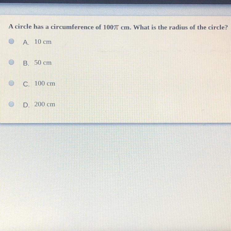 A circle has a circumference of 1007 cm. What is the radius of the circle?-example-1