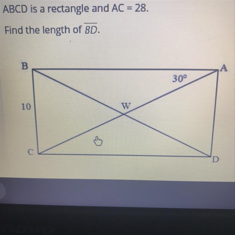 ABCD is a rectangle and AC= 28. find the length of BD-example-1