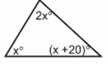 Write an equation for the triangle below. A. 2x+x+(x+20)=180 B. 2x+x+x+20=180 C.(4x-example-1