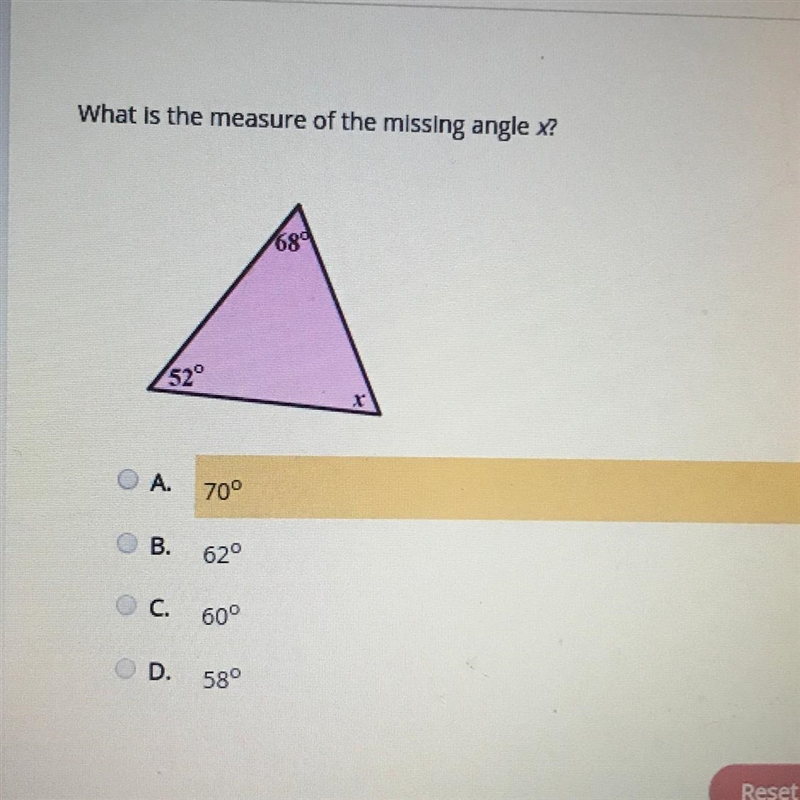 What is the measure of the missing angle x?-example-1