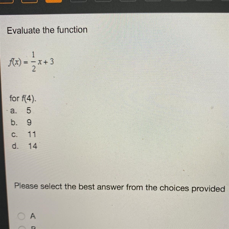 Evaluate the function f(x) =1/2 x + 3 ASAP-example-1