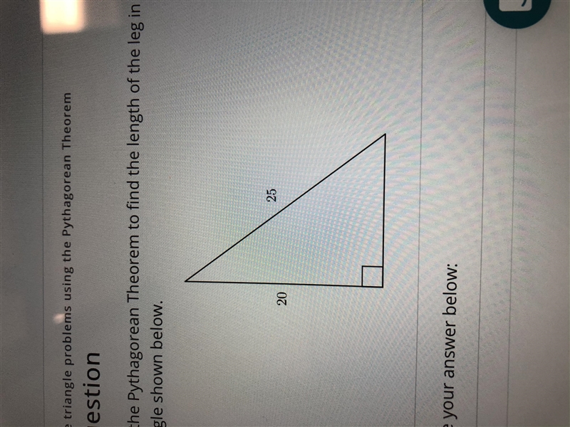 Use the Pythagorean theorem to find the length of the leg in the triangle shown below-example-1