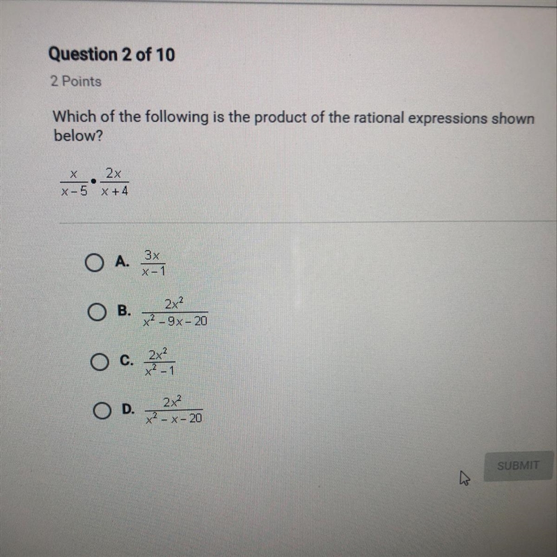 Which of the following is the product of the rational expressions shown below?-example-1