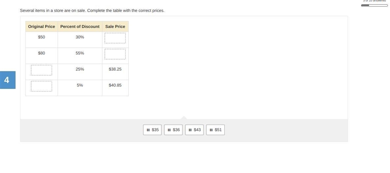 Several items in a store are on sale. Complete the table with the correct prices.-example-1