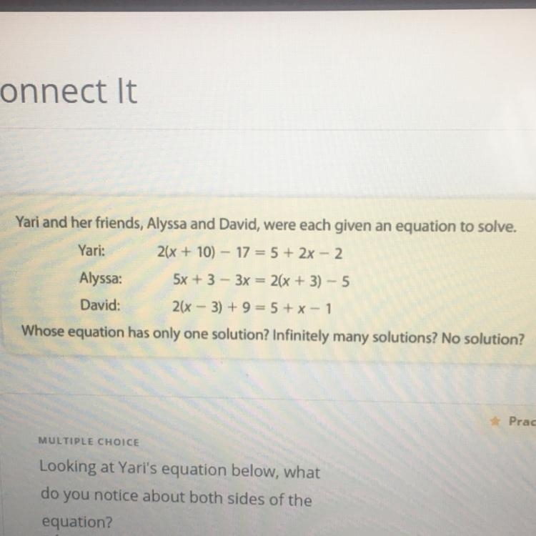 Looking at Yari's equation below, what do you notice about both sides of the equation-example-1