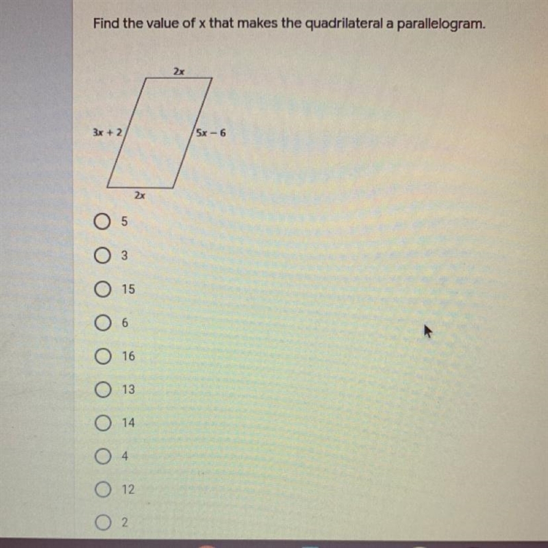 Find the value of x that makes the quadrilateral a parallelogram. please help!!-example-1