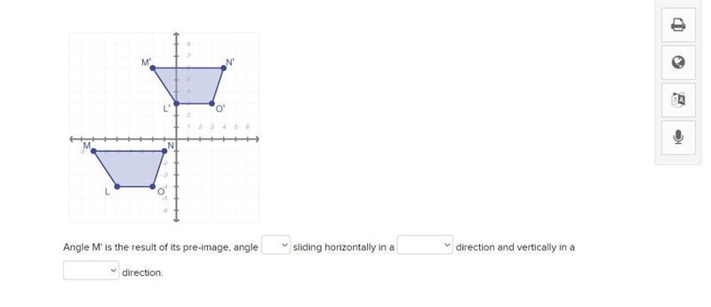 Angle M' is the result of its pre-image, angle sliding horizontally in a direction-example-1