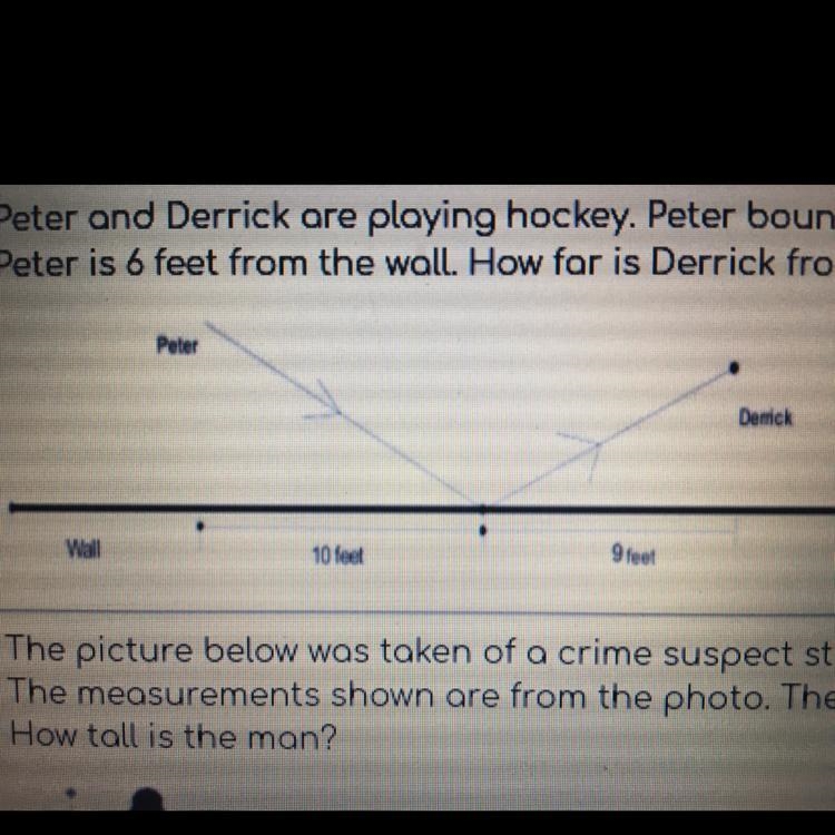 Peter and Derrick are playing hockey, Peter bounces the puck against the wall to Derrick-example-1