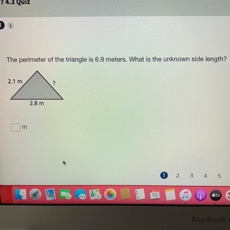 The perimeter of the triangle is 6.9 meters. What is the unknown side length?-example-1