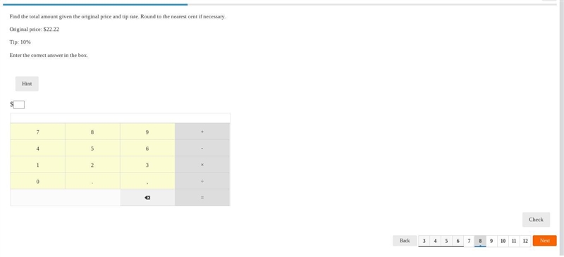 Find the total amount given the original price and tip rate. Round to the nearest-example-1